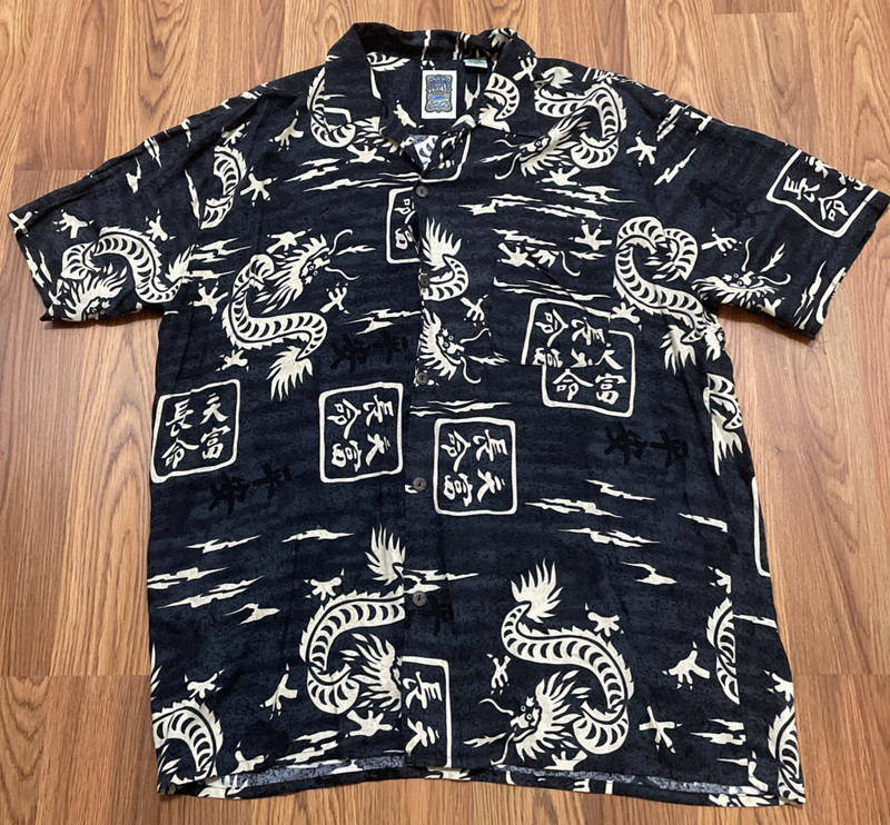 Ocean Current Hawaiian Shirt Men’s Medium Dragon Rayon Korea 90s Camp