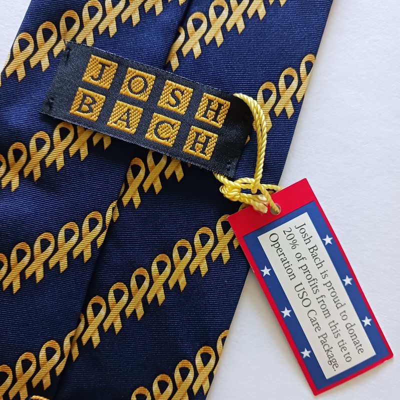 Josh Bach Necktie Blue Yellow Ribbons 100% Silk Operation USO Made in USA NWT