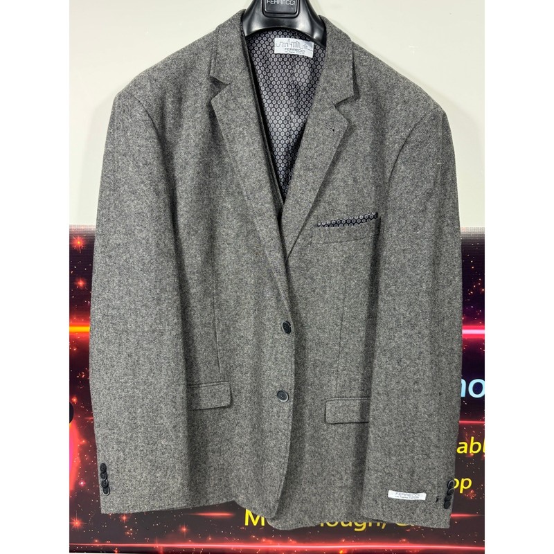 Ferrecci Bradford Grey Tweed Suit Jacket & Vest Mens 48R Slim Fit Formal XXL