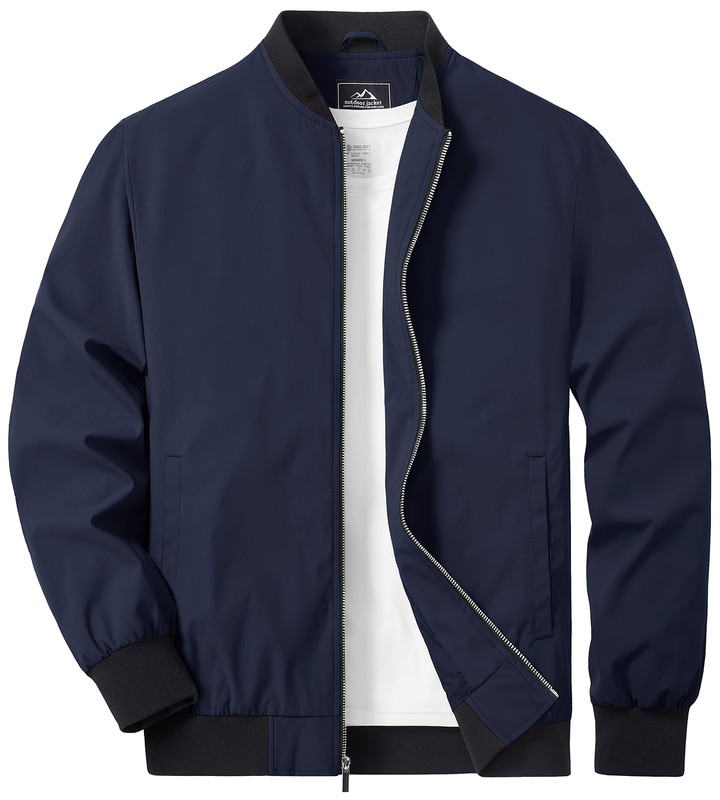 Men's Spring Fall Thin Bomber Jacket Full-Zip Sportswear Lightweight Casual Coat gallery