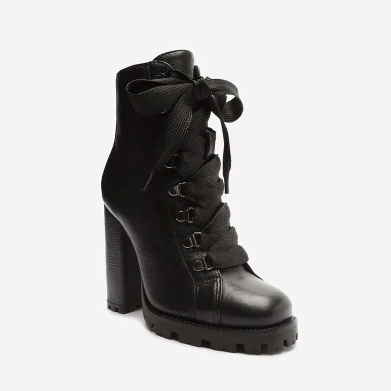Schutz Women’s Ankle Bootie Black Leather Lace-Up Round Toe Block Heel 8.5 gallery