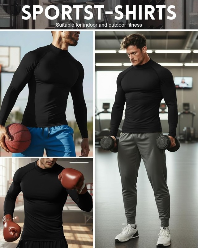 Compression Shirt Long Sleeve Thermal Undershirt Sports Base Layer for Men Woman gallery