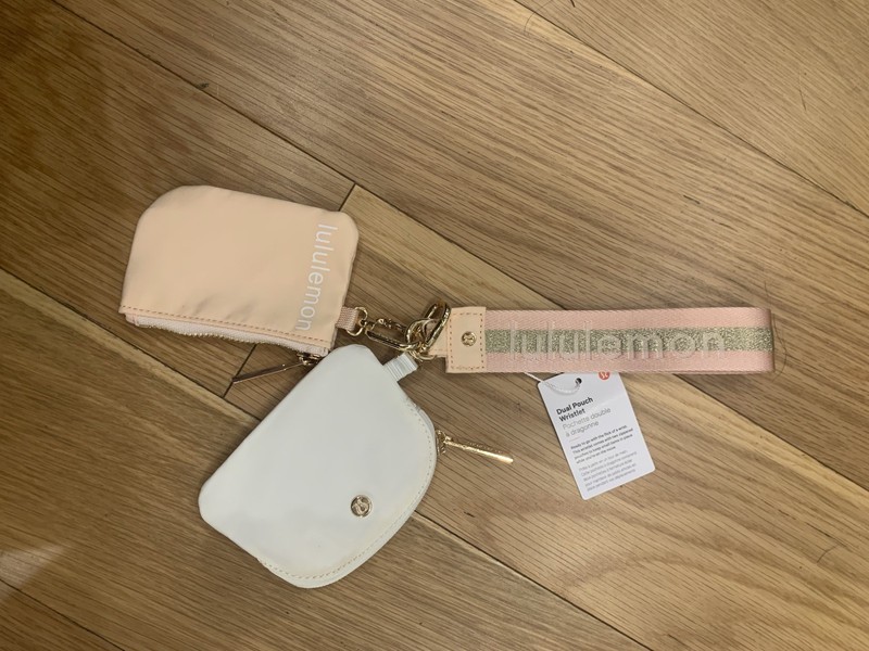 Lululemon Dual Pouch Wristlet Wallet Keychain Coin Purse pink white