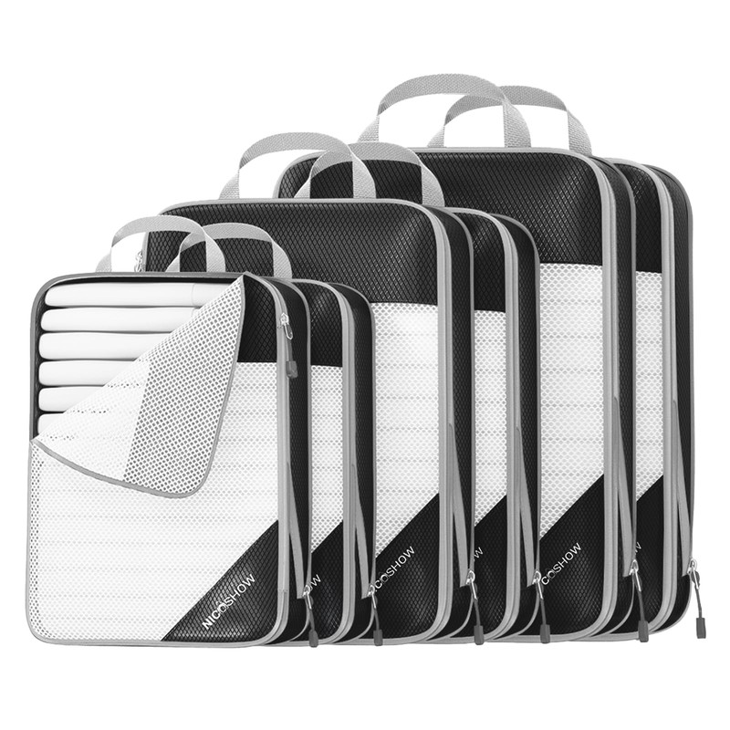 NICOSHOW 6 Set Compression Packing Cubes for Travel – 6 pcs, Black