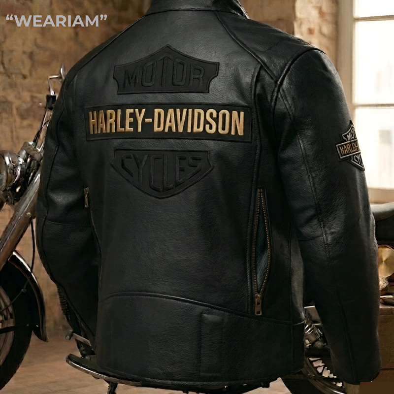 Harley Men's Black Biker Jacket - Real Cowhide Leather Motorcycle Jacket gallery