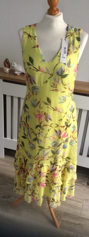 Roman Originals Yellow Floral Tiered Midi Dress Size 8 – NEW WITH TAGS