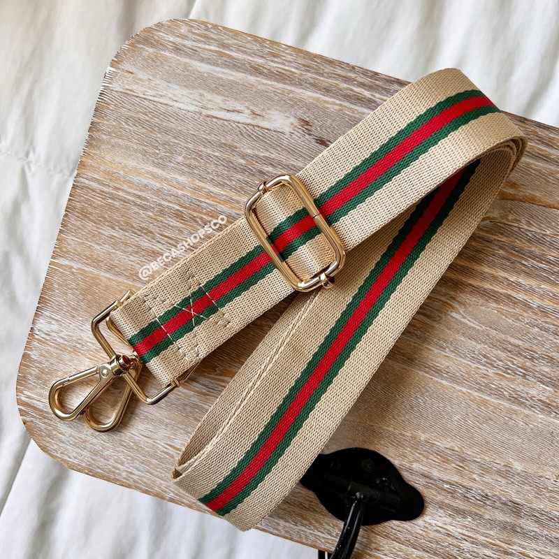 Tan Red and Green Web Canvas Purse Strap Replacement gallery