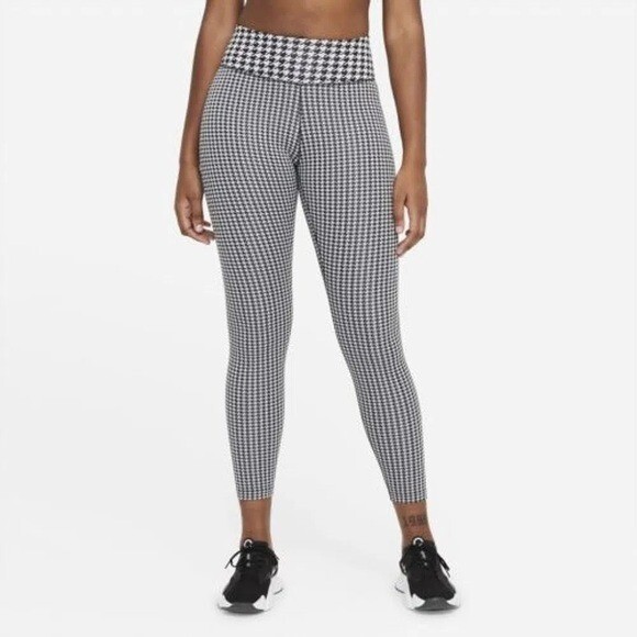 NWT Nike Women Dri-FIT Mid Rise 7/8 One Icon Clash Leggings Black DD4563-100 XS