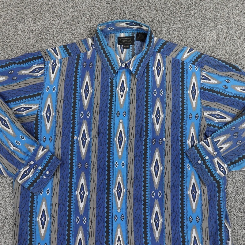 High Noon Shirt Mens XL Blue Pearl Snap Aztec Navajo Western Cowboy Rodeo Serape gallery
