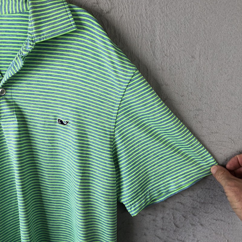Vineyard Vines Polo Shirt Mens Medium Green Stripe Performance Stretch Golf gallery