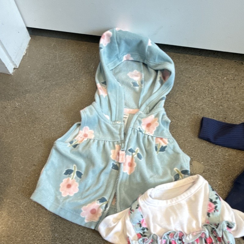Carter's Newborn 0M 3pc Floral Dress Set Hooded Long Sleeve Tulle Navy gallery