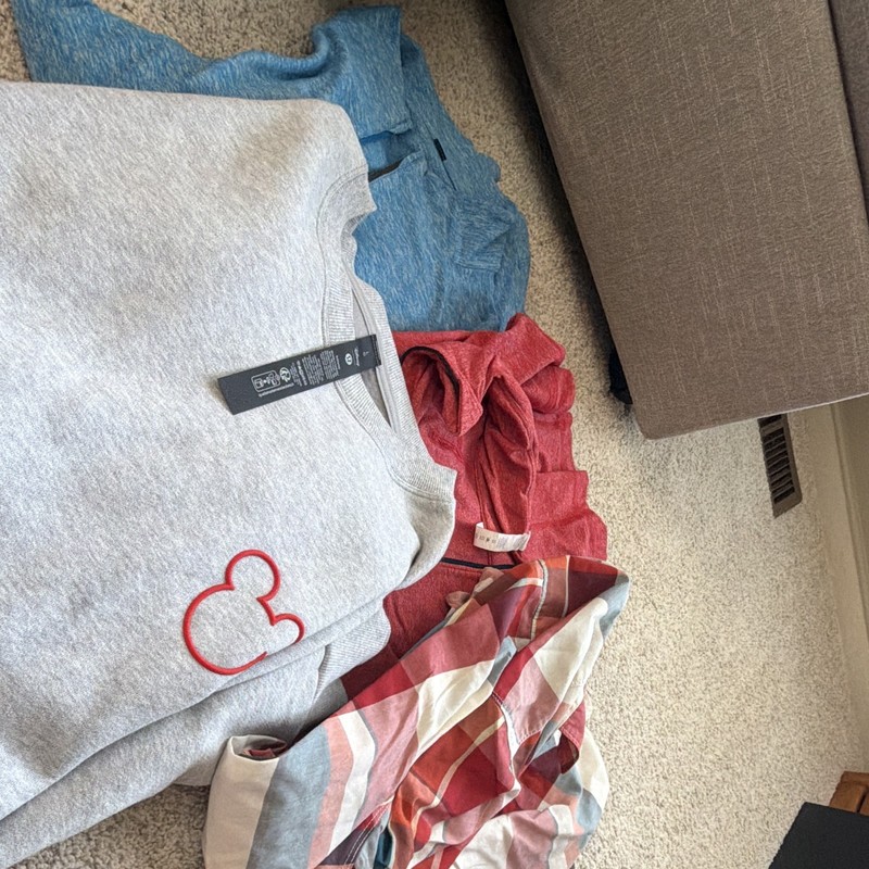 lululemon & Disney lululemon Gray Crewneck Sweatshirt + Red/Blue Tops