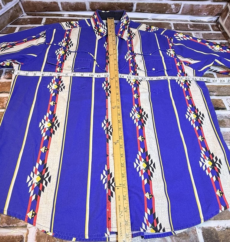 Vintage Wrangler Western Navajo Pearl Snap Button Down Size XL 100% Cotton gallery
