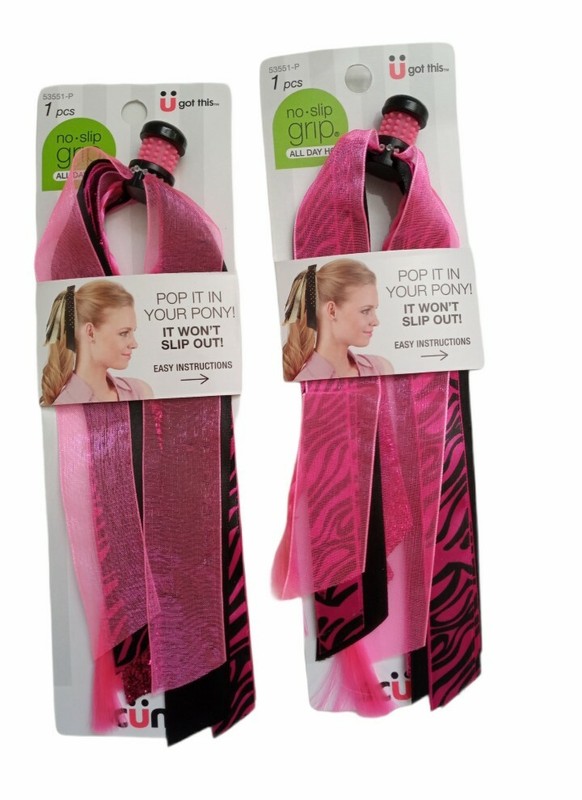 Scunci No Slip Grip All Day Hold 2x Pink/Black Pop It In Your Pony