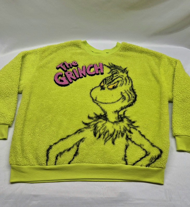 Grinch Fuzzy Fleece Sweater Womens XXL Christmas Sherpa Sweatshirt Pullover 1X