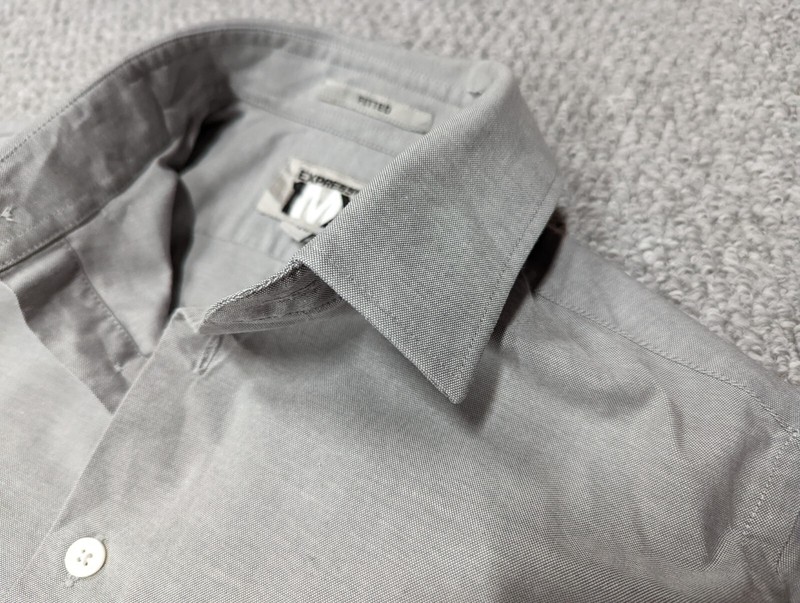 EXPRESS 1MX Men's Grey Fitted Stretch Cotton Button Formal Shirt Size XS 13.5 in gallery