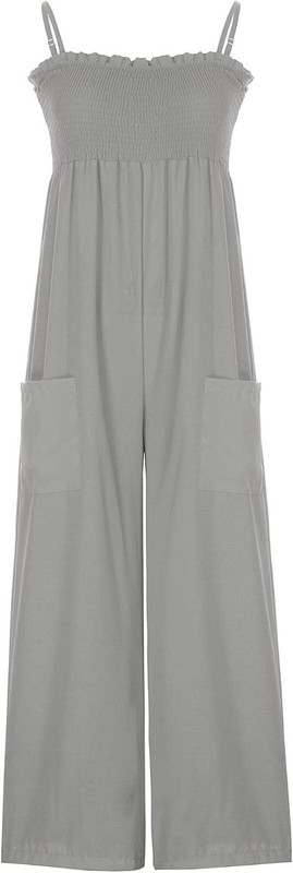 Women's Summer Sleeveless Smocked Wide Leg One Piece Jumpsuit with Pockets gallery