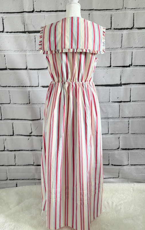 NWT Caroline Constas Striped Cotton Maxi Dress Peter Pan Collar Size S gallery