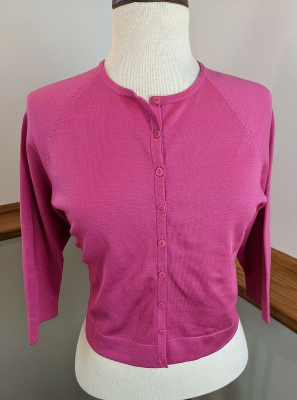ITW BY CLAUDE BROWN Silk Blend Pink 3/4 Sleeve Knit Cropped Cardigan Women’s PM