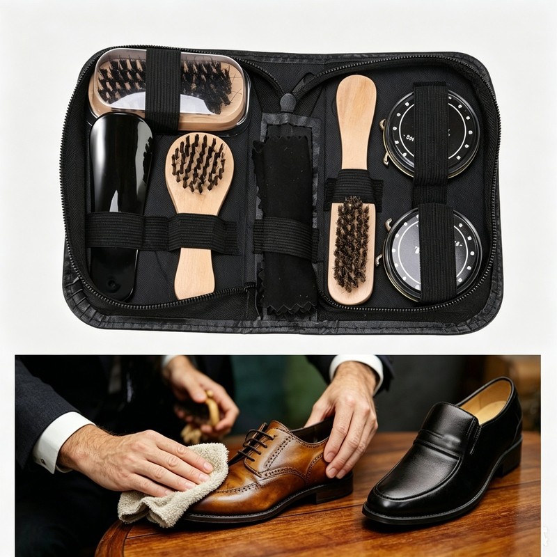 Shoe Cleaning Polish Shine Kit 3 Brushes Care Set For Leather Boots Cleaner