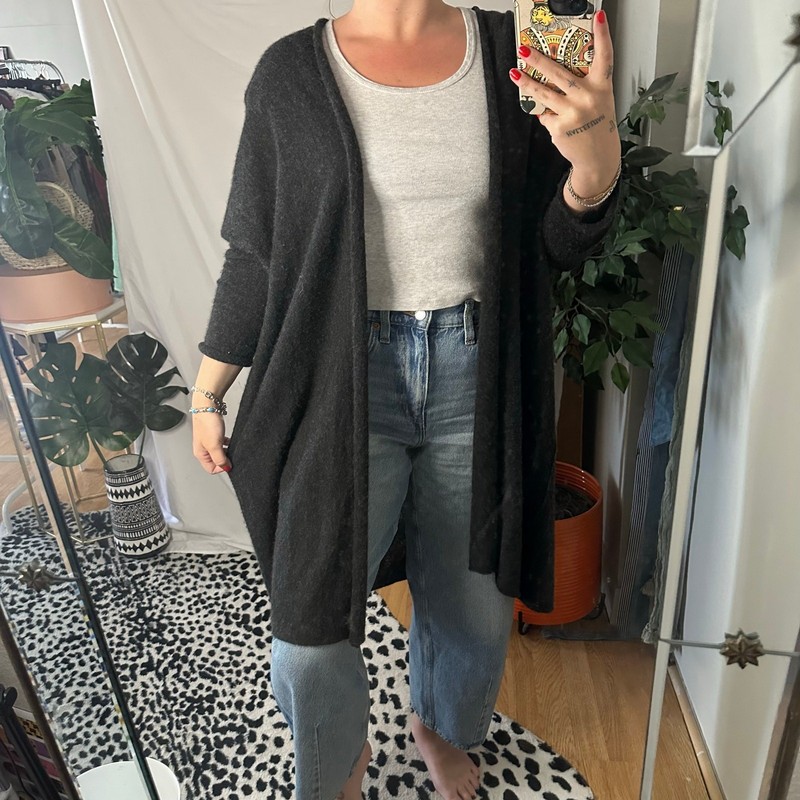 The Row Cashmere Silk Open Front Slouchy Cardigan Small Black gallery