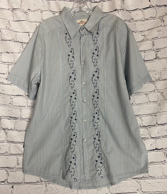 NWT Route Sixty Six Mens Button-Up Shirt L Blue Pinstripe Floral Short Sleeve