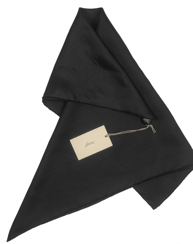 NEW Brioni Silk Scarf! Gray or Brown Black Geometric Pattern 26 x 26 Square