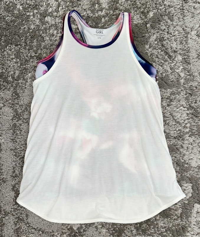 Athleta Girl Two In Fun Racerback Tank L/12 White Purple Pink Double Layer