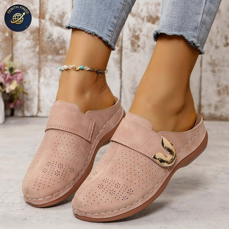 Women's Comfort Closed Toe Sandals Metal Hollow Mules Flat Slides Shoes Multi gallery