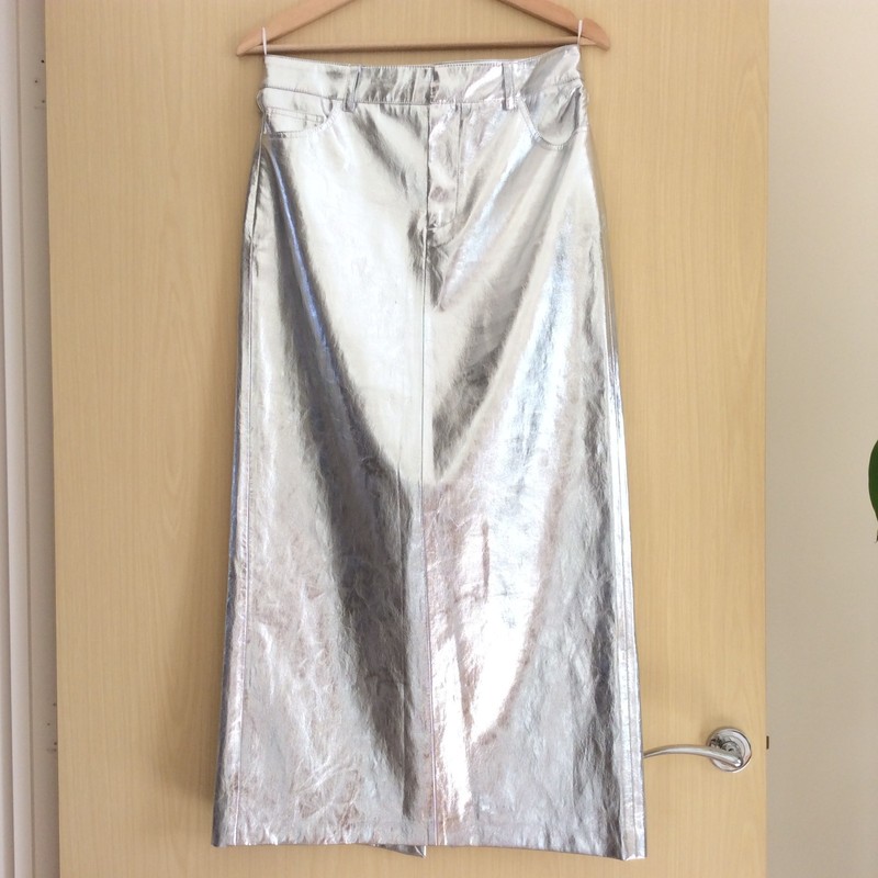 MANGO metallic silver midi skirt – UK 12 – EUR 36 – USA 4 – 90cm/35.5in