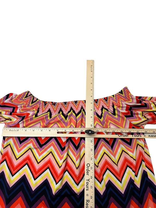 Trina Turk Retro Off The Shoulder Zig Zag Mini Swing Dress Flared Sleeve gallery