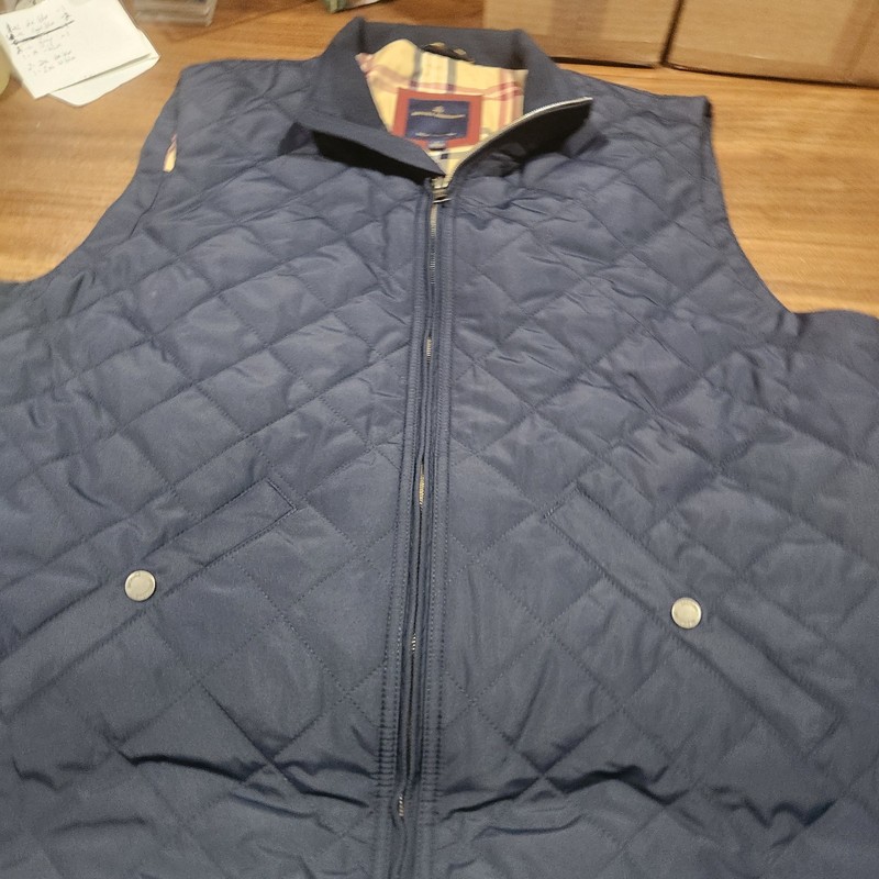Brooks Brothers Quilted Full Zip Vest Mens L Dark Blue NEW Golf Plaid Lined NEW