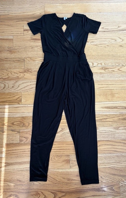 ASOS Black Jersey Wrap Jumpsuit Short Sleeve Pockets