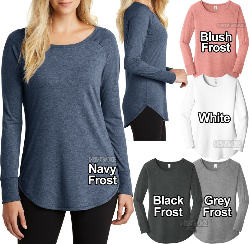 Ladies Long Sleeve T-Shirt XS-XL 2X 3X 4X Longer Length Curved Hem Womens Tunic