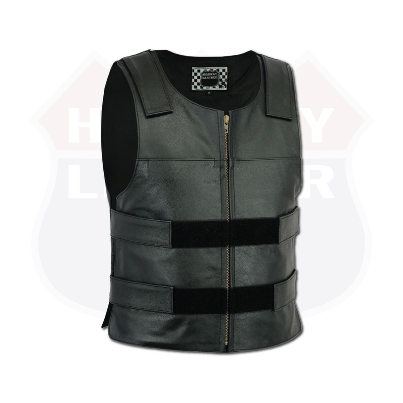 Men Bullet Proof style Leather Motorcycle Vest for bikers Tactical waistcoat gallery