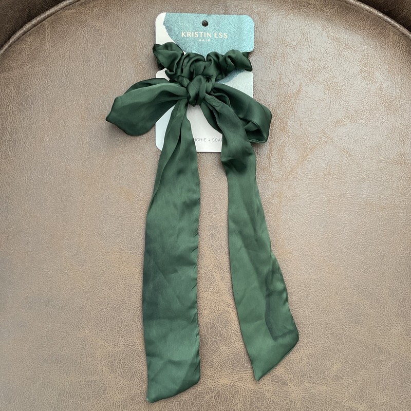 Forest Green Kristen Ess Scrunchie Hair Scarf Bow