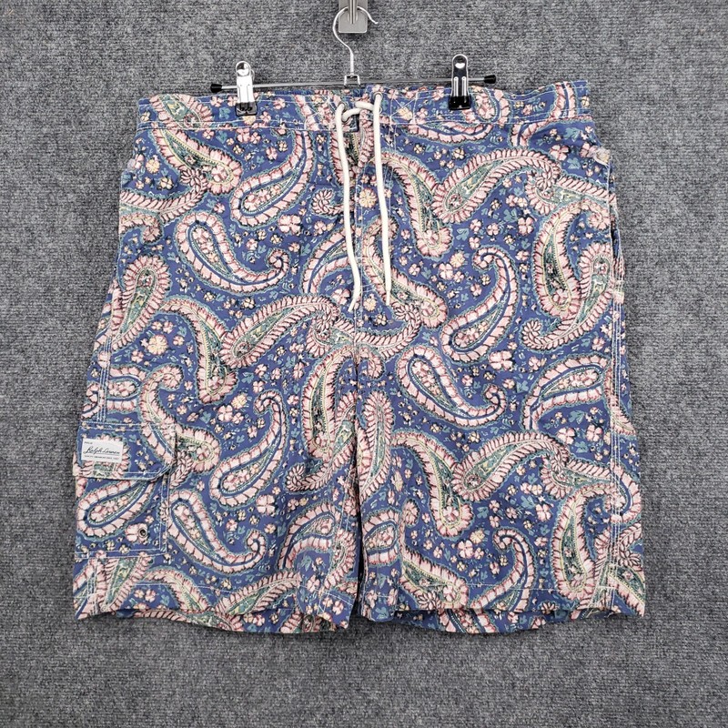 VINTAGE Polo Ralph Lauren Swim Shorts Mens XL Blue Paisley Lined Swimwear