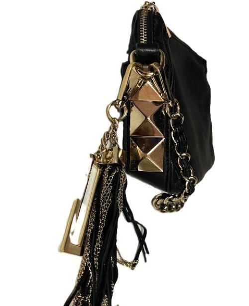 Izzy & Alli Black Leather Gold Accents Chain Shoulder Strap Purse Bag gallery