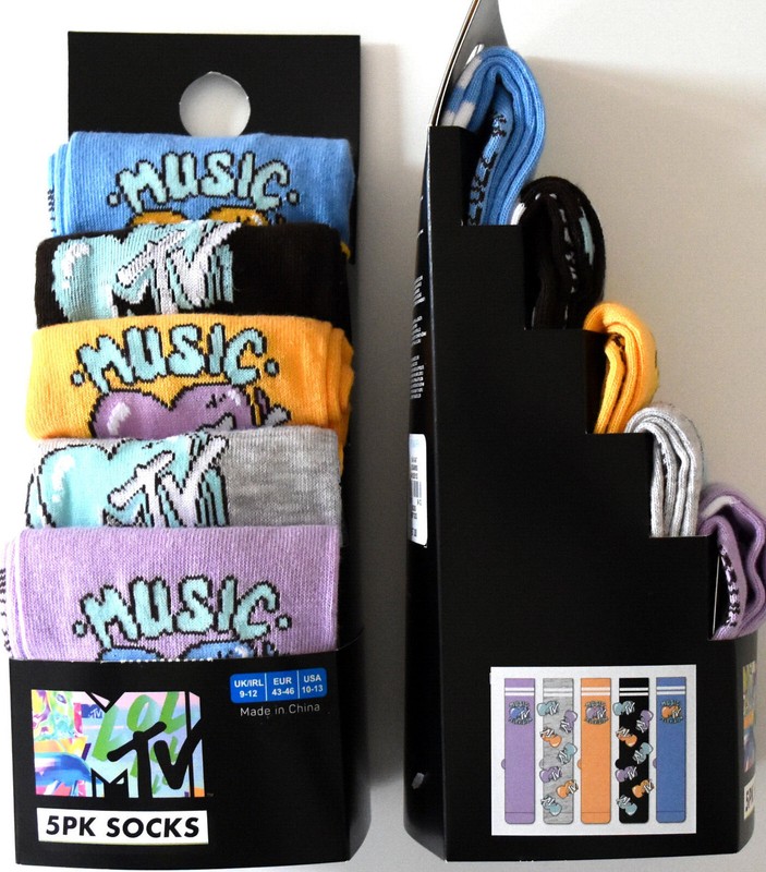 MTV Socks Primark Mens 5 Pack Music Television Retro UK Sizes 6 to 8 or 9 to 12