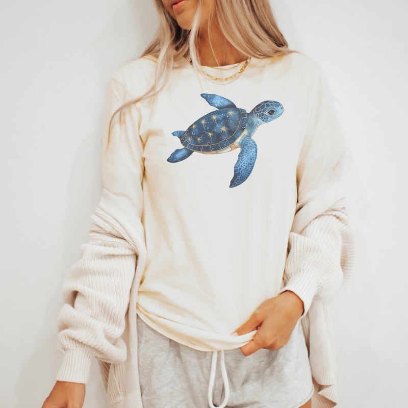 Starry Sea Turtle Shirt Celestial Ocean Animal Long Sleeve Graphic Tee Sea Life gallery