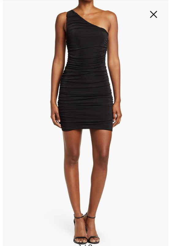Sophie Rue One Shoulder Bodycon Mini Dress XL Black Ruched Cocktail Party Club