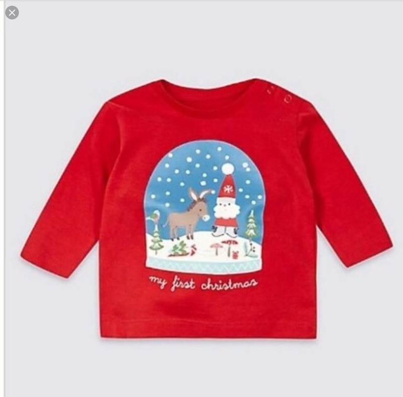 M&S Baby Red First Christmas Long Sleeve Top Up To 1 Month 4.5 Kgs 54cm BNWT