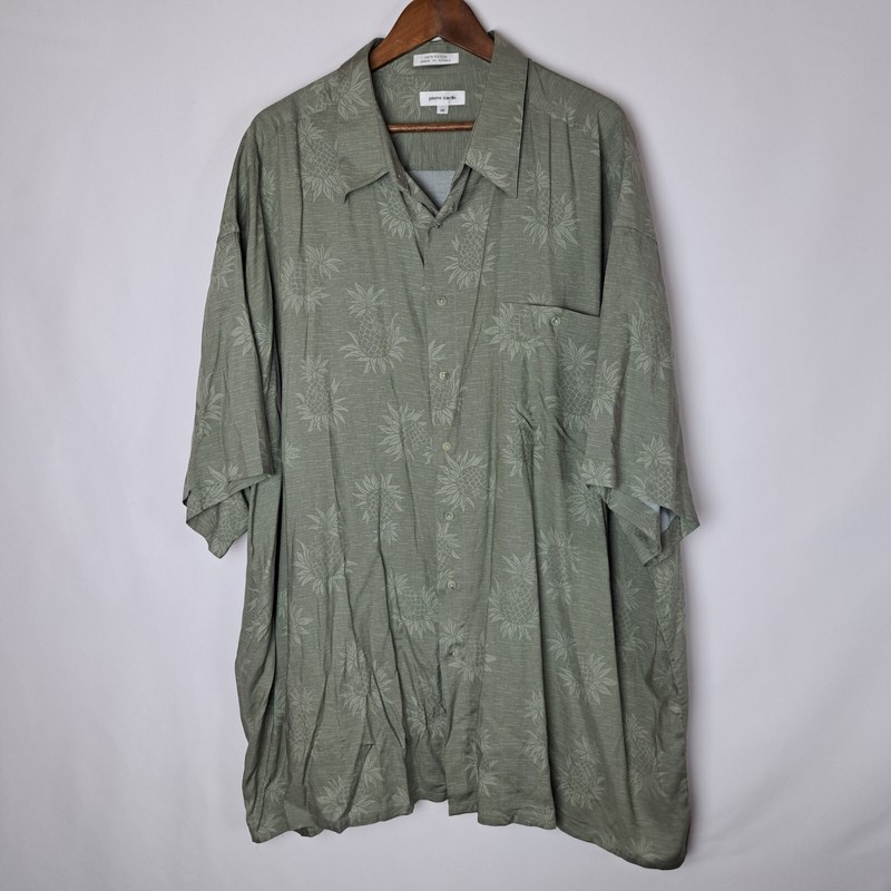 Vintage Pierre Cardin Hawaiian Shirt Mens 3X Big Green Button Up S/S Pineapples