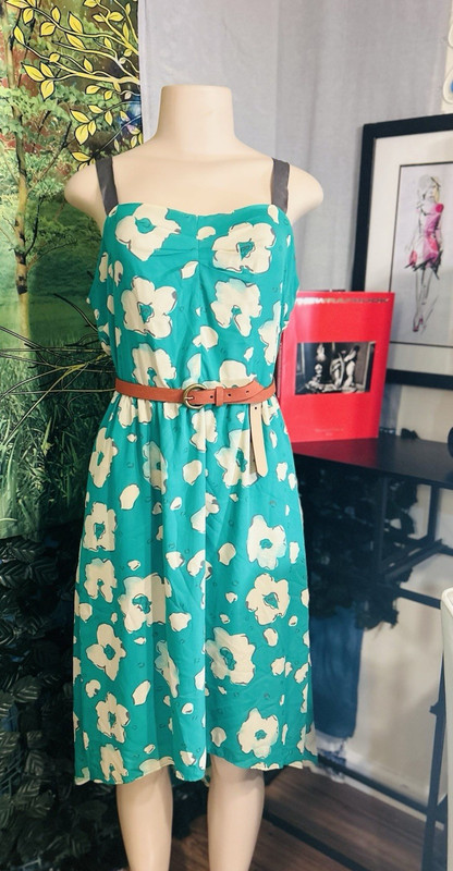I Heart Ronson Floral Green Chiffon Smocked Lined V-Neck high/Low Midi Dress L