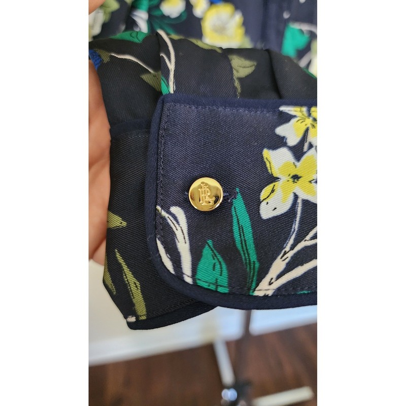 Lauren Ralph Lauren Navy Floral Button Down Shirt Blouse Gold Quiet Luxury M