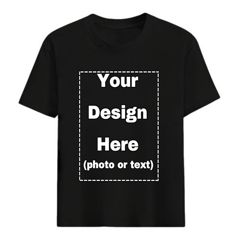 Print Your Photo Text Logo Custom DIY Cotton Tee Personalized Unisex Soft Top