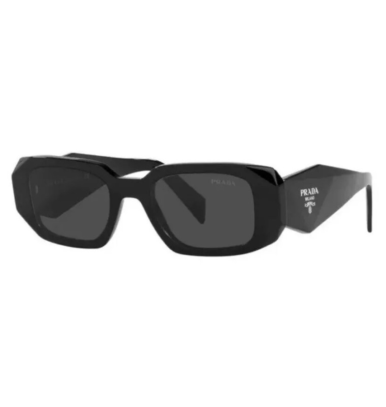 Prada PR 17WS 1ABS0 Black Plastic Geometric Sunglasses Grey Lens New