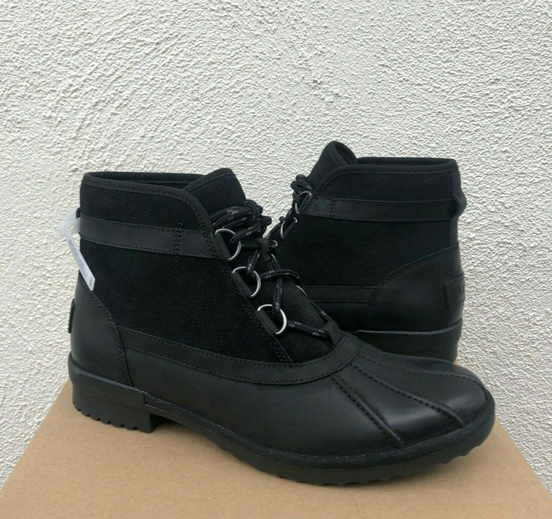UGG GREDA BLACK LEATHER/ WOOL WATERPROOF DUCK BOOTS, WOMEN US 8/ EUR 39 ~NEW