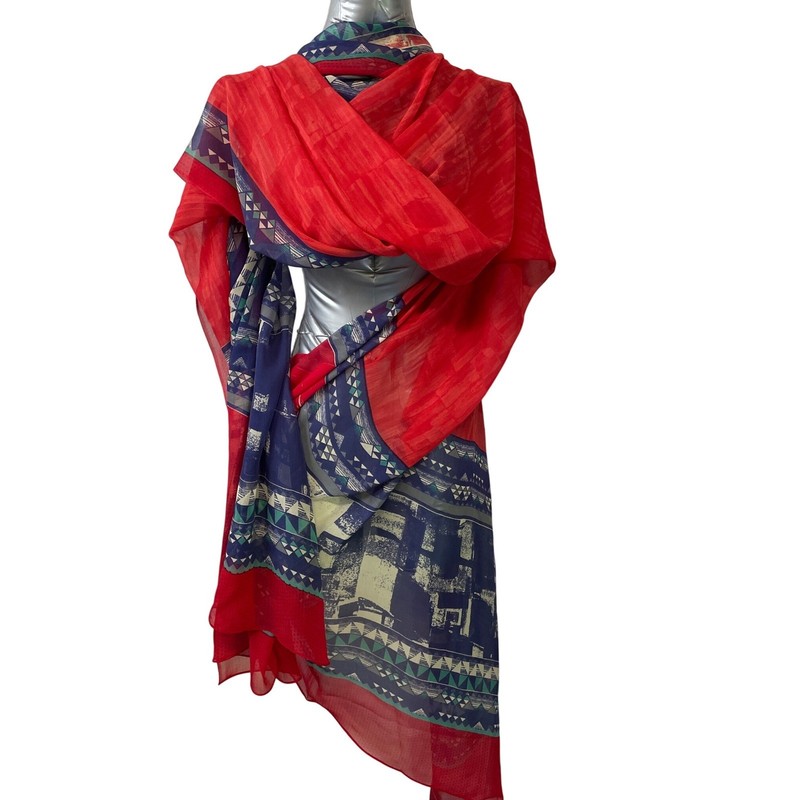 Womens Oversized Geometric Print Multicolor Sheer Lightweight Wrap Scarf Shawl gallery