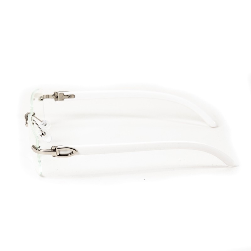 White Wood Grain Rimless Clear Lens Rectangular Silver Frame Clear Glasses gallery